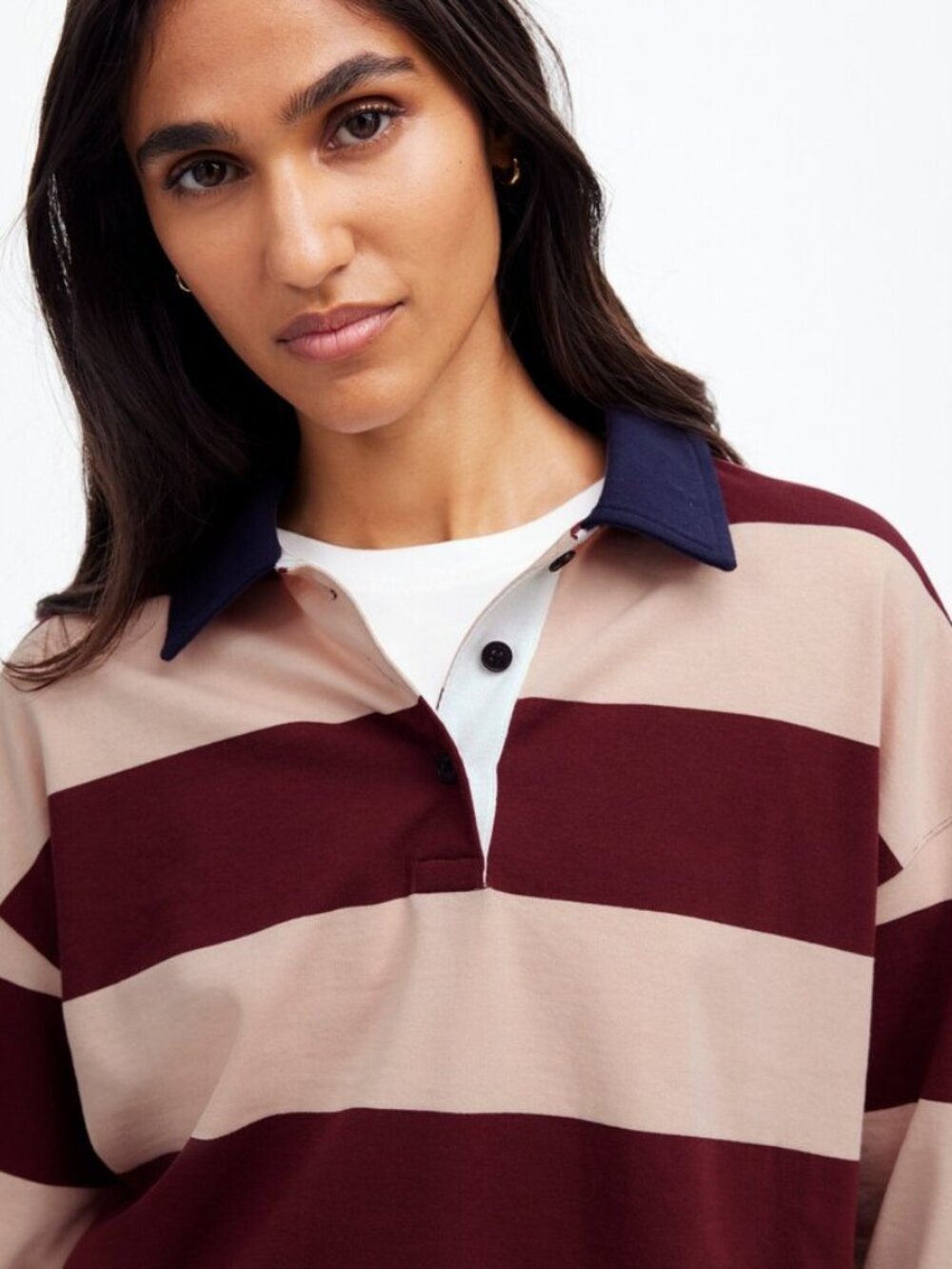 Madewell Rugby Long-Sleeve Polo / Cabernet Stripe / Size S